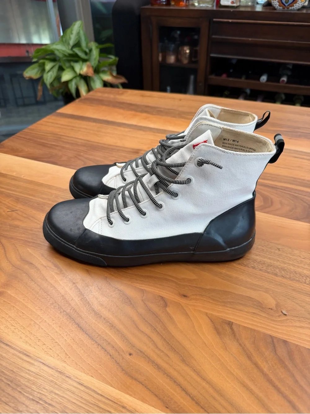 Hunter White and Black Men's High-Top Rain Boots